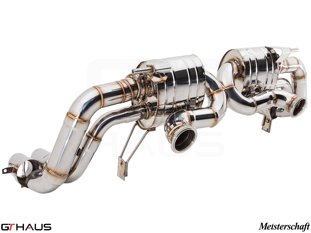 Premium stainless steel exhaust system for Audi R8 Coupe/Roadster 4.2L V8, enhancing performance and sound.