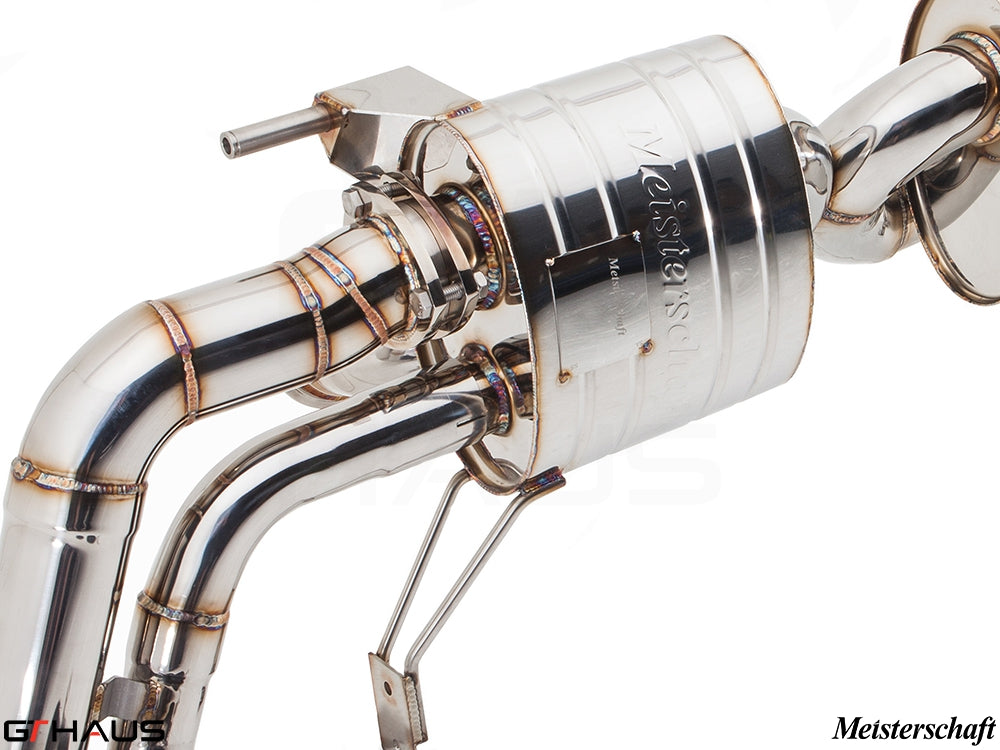 Premium Meisterschaft exhaust system for Audi R8 Coupe/Roadster 4.2L V8, showcasing high-quality stainless steel construction.