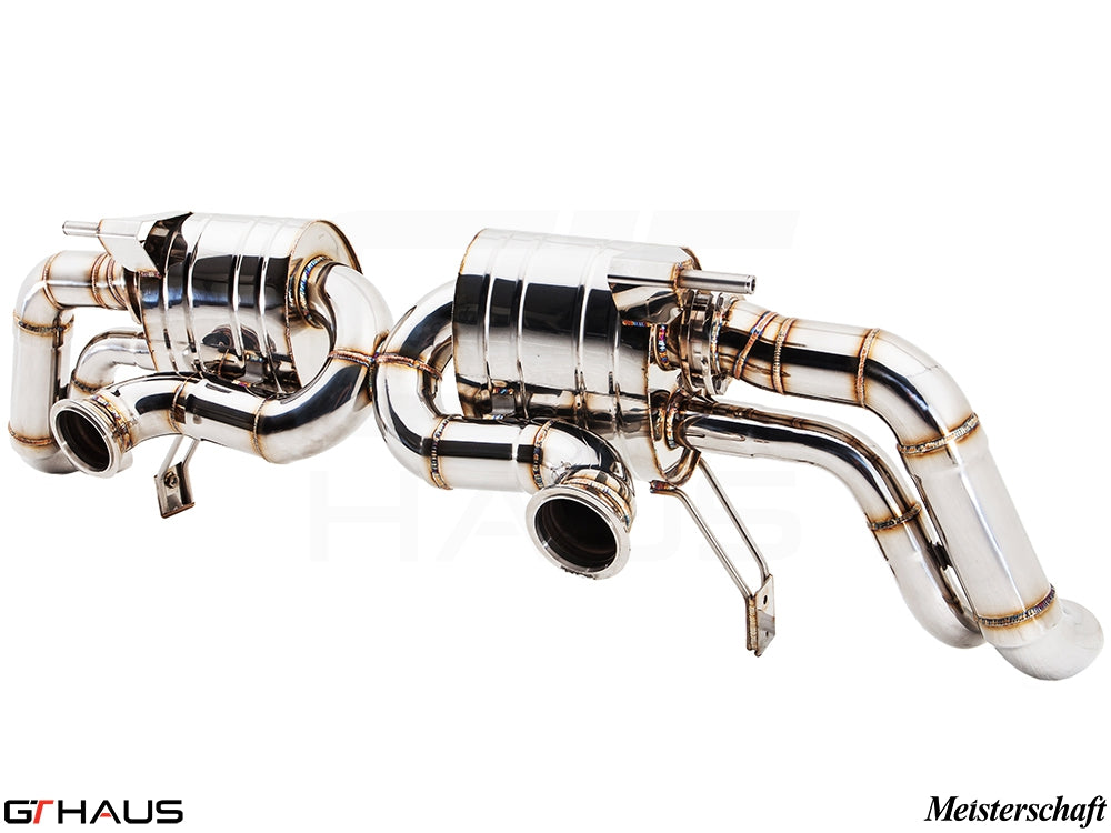 Premium stainless steel exhaust system for Audi R8 Coupe/Roadster 4.2L V8, enhancing performance and sound.