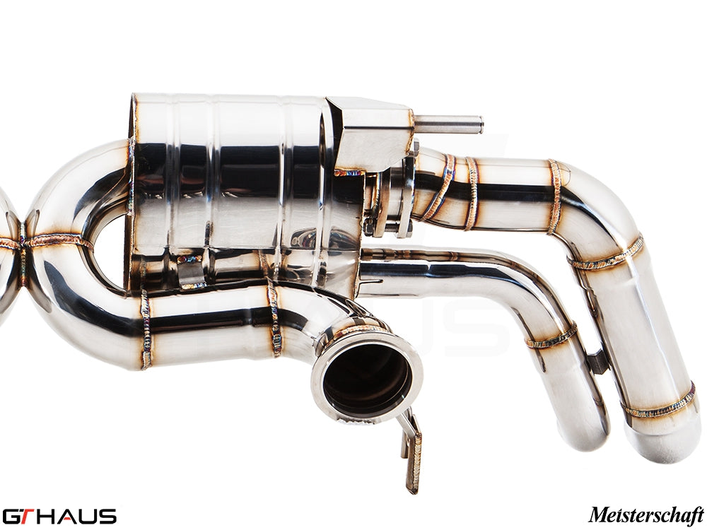 Premium stainless steel exhaust system for Audi R8 Coupe/Roadster 4.2L V8, enhancing performance and sound.