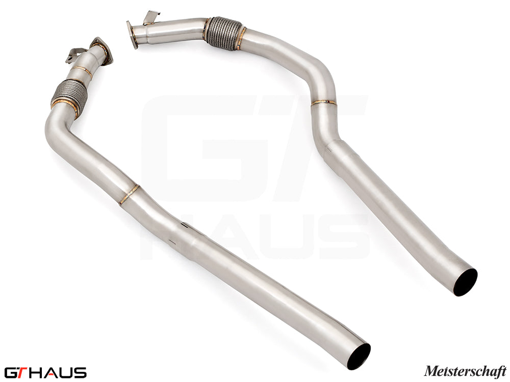 Audi RS6 Avant C8 2019+ front pipe resonator delete for enhanced exhaust performance and sound. Premium stainless steel construction.