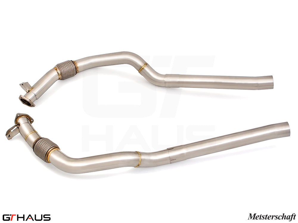 Audi RS6 Avant C8 2019+ front pipe featuring resonator delete, crafted from high-quality stainless steel for enhanced performance.