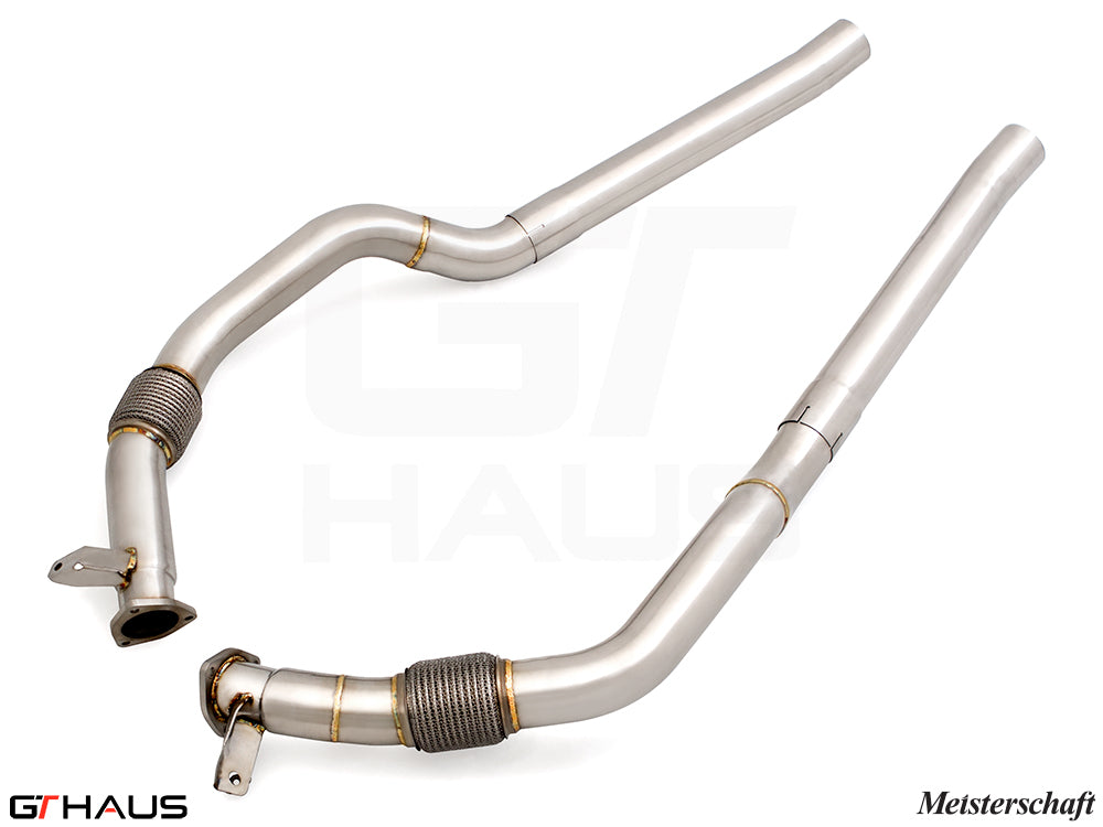 Audi RS6 Avant C8 2019+ front pipe resonator delete, featuring stainless steel construction for enhanced performance.