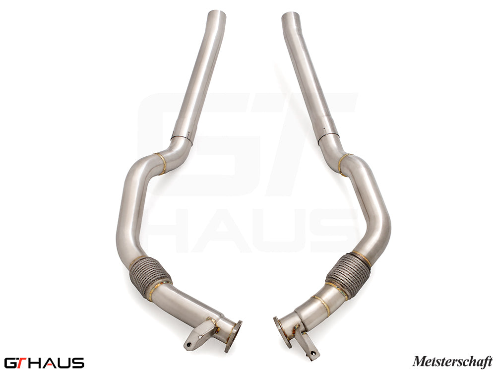 Audi RS6 Avant C8 2019+ front pipe for resonator delete, featuring high-quality stainless steel construction.