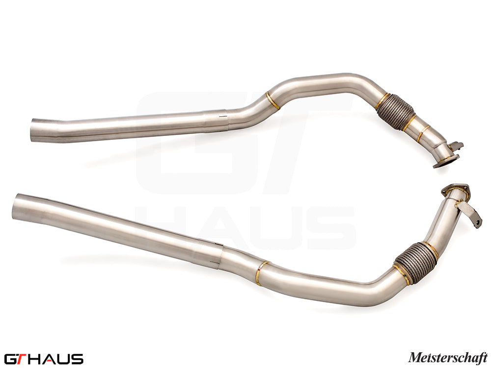 Audi RS6 Avant C8 2019+ front pipe featuring a resonator delete, crafted from high-quality stainless steel.