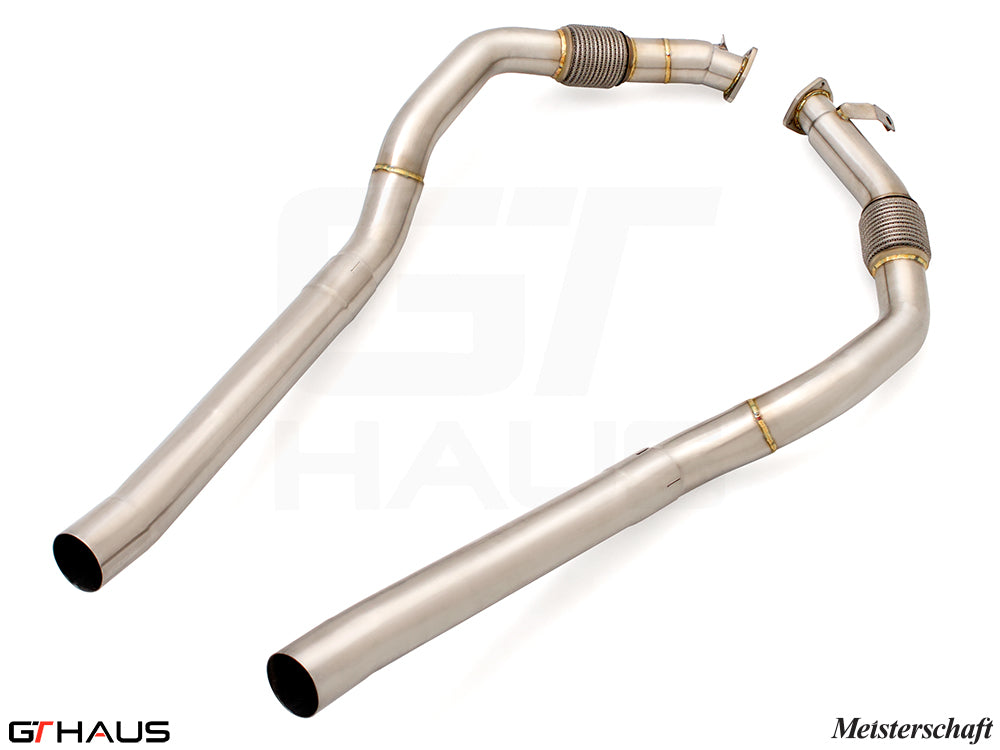 Audi RS6 Avant C8 2019+ front pipe with resonator delete, featuring high-quality stainless steel construction.