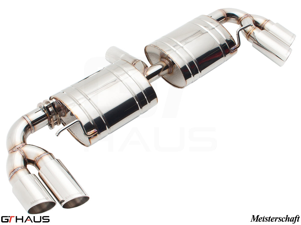Premium Meisterschaft exhaust system for Audi TT MK II 2.0T, featuring polished stainless steel and dual tips.