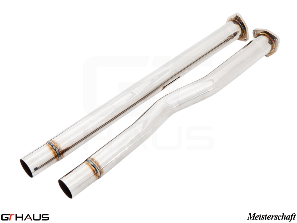 Audi TT MK II 2008+ front LX secondary catalytic converter delete pipe, featuring polished stainless steel construction.