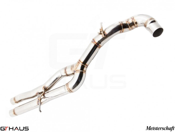 Audi TT MK II 2008+ SR mid resonator delete pipe, featuring a polished stainless steel design for enhanced performance.