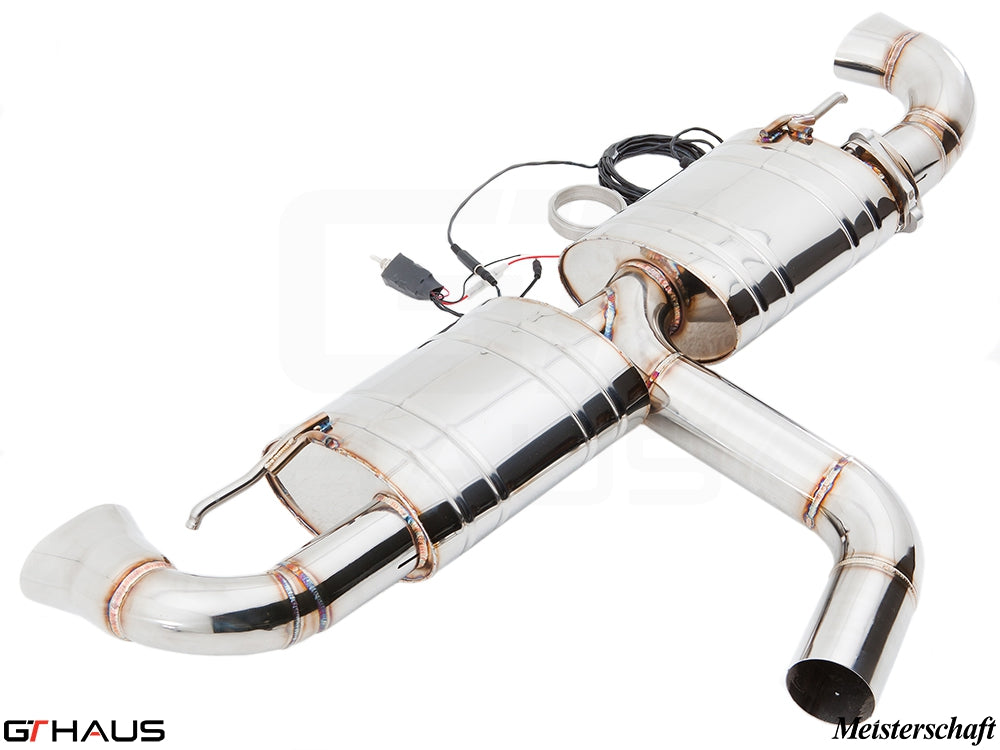 Premium performance exhaust system for Audi TT MK II TTRS, featuring stainless steel construction and electronic valve control.