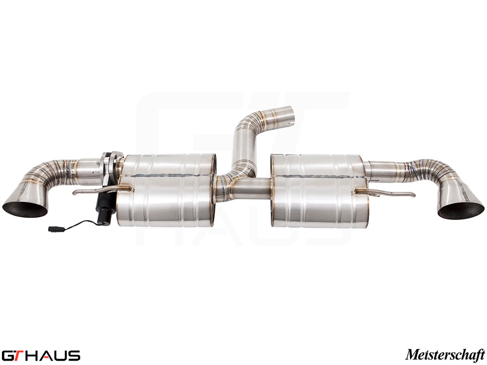 Premium performance exhaust system for Audi TT MK II TTRS, featuring stainless steel construction and electronic valve control.