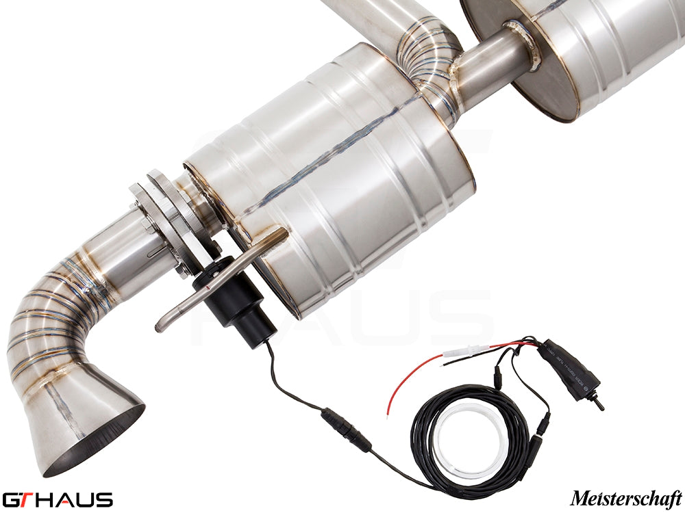 Premium exhaust system for Audi TT MK II TTRS featuring stainless steel construction and electronic valve control.