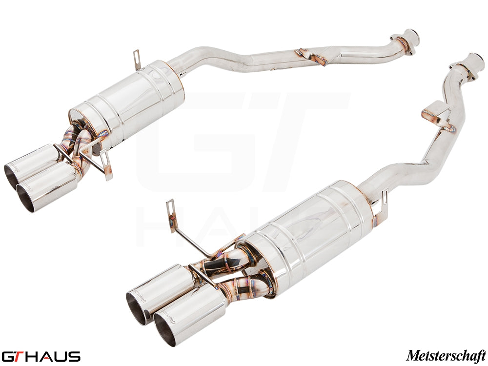 Premium exhaust system for BMW E36/7, E36/8 Z3M 3.2L S52, featuring polished stainless steel and dual tips.