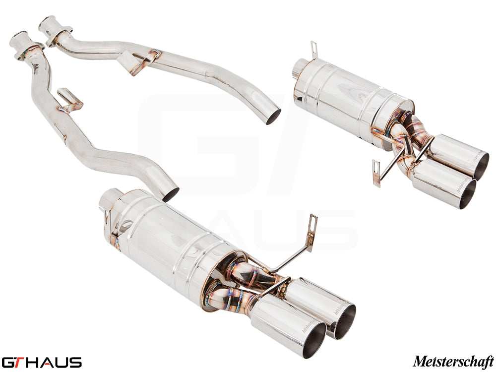 Premium exhaust system for BMW E36/7, E36/8 Z3M 3.2L, featuring polished stainless steel construction and dual tips.
