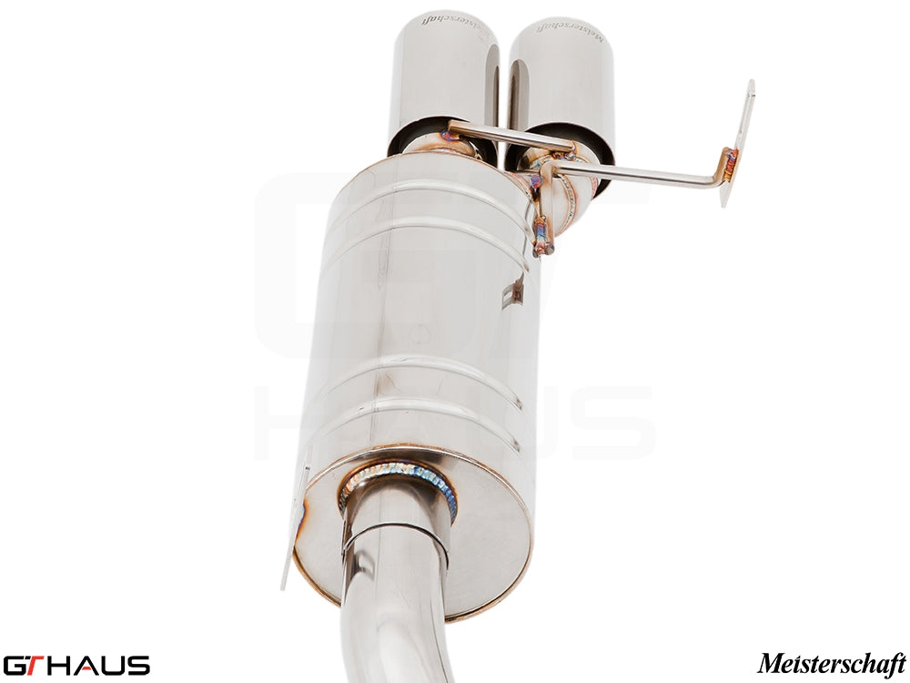 Premium exhaust system for BMW E36/7, E36/8 Z3M 3.2L, featuring polished stainless steel and dual tips.