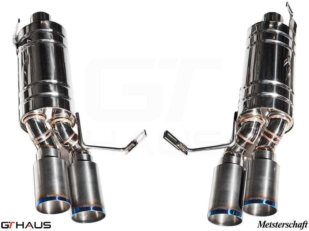 Premium exhaust system for BMW E36/7, E36/8 Z3M 3.2L, featuring dual tips and polished stainless steel finish.