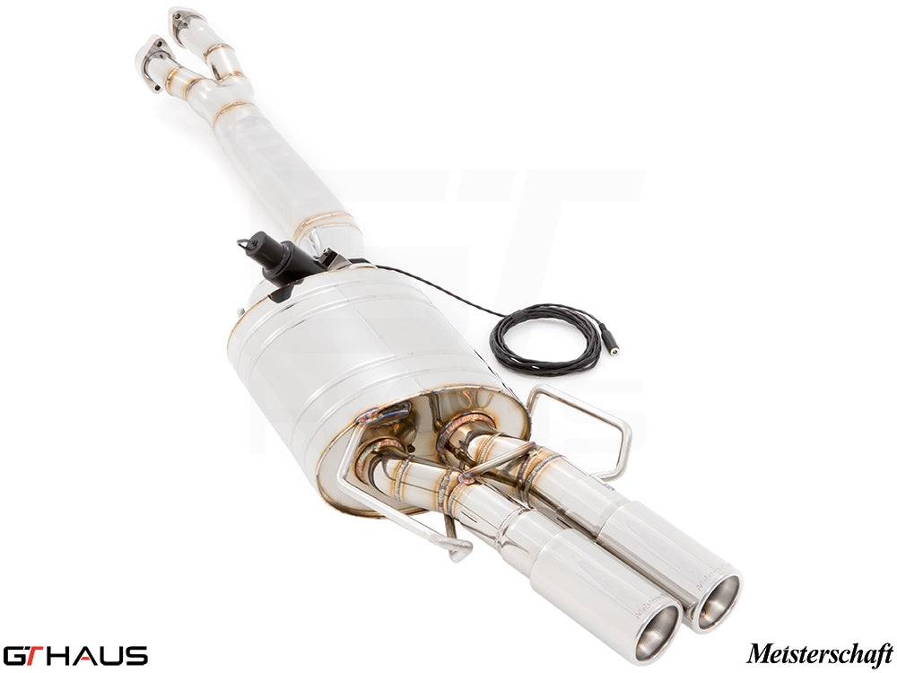 Premium exhaust system for BMW E36 M3 3.0L/3.2L Coupe/Cabrio, featuring electronic valve control and stainless steel construction.
