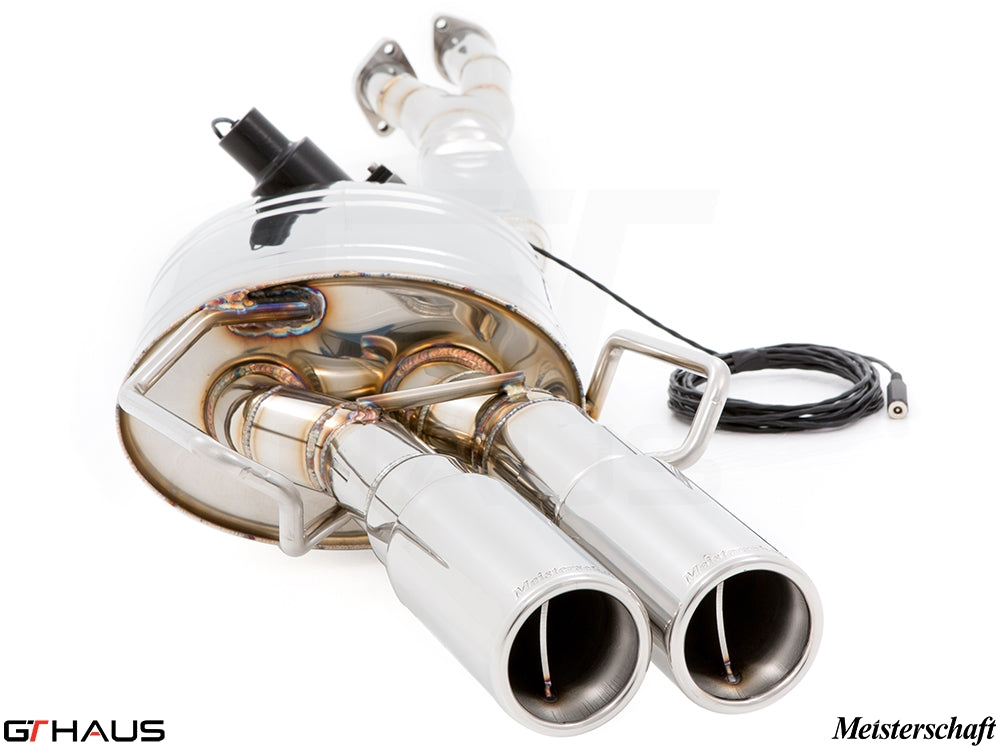 Premium exhaust system for BMW E36 M3 3.0L/3.2L Coupe/Cabrio, featuring dual polished tips and electronic valve control.