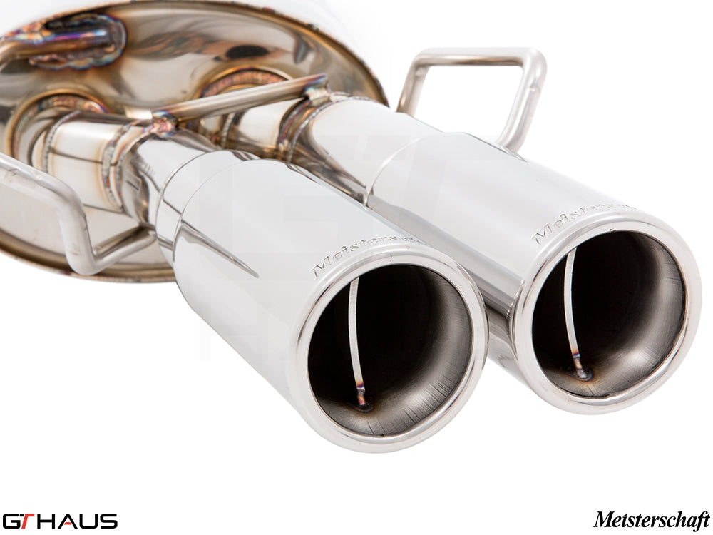 Premium Meisterschaft exhaust for BMW E36 M3 3.0L/3.2L Coupe/Cabrio, featuring polished dual tips for enhanced performance.