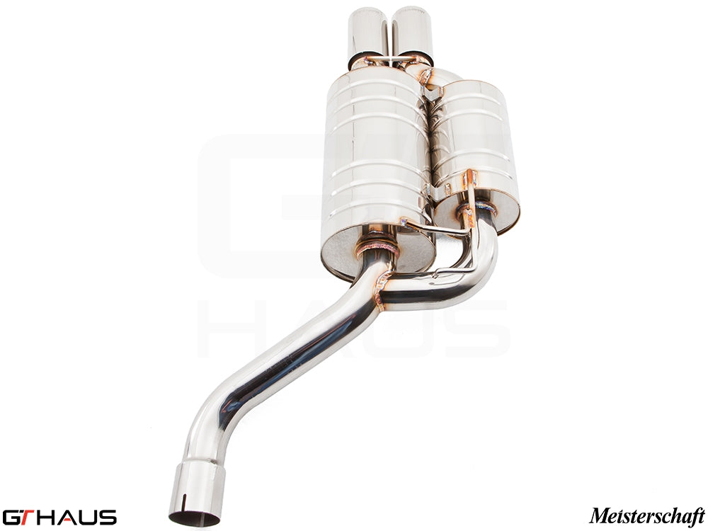 Premium Meisterschaft exhaust system for BMW E39 5 Series 525i/530i, featuring polished stainless steel construction.