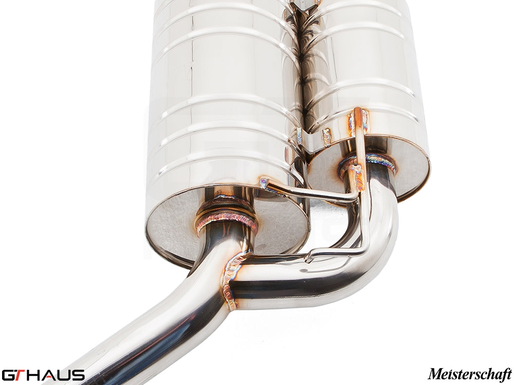 Premium stainless steel exhaust system for BMW E39 5 Series 525i/530i, showcasing high-quality craftsmanship and design.