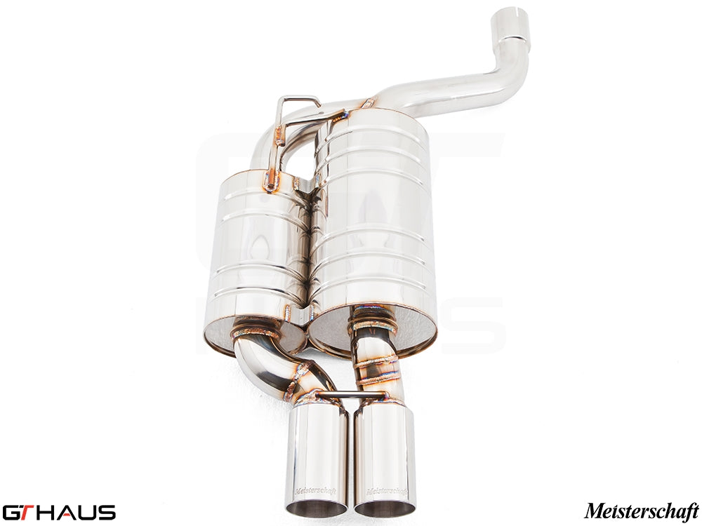 Premium performance exhaust system for BMW E39 540i V8, featuring stainless steel construction and dual tips.