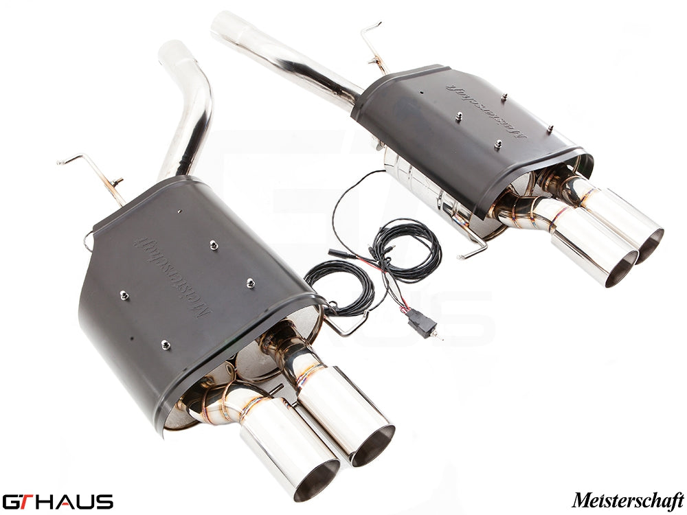 Premium exhaust system for BMW E39 M5 V8 Sport Sedan, featuring dual polished tips and electronic valve control.