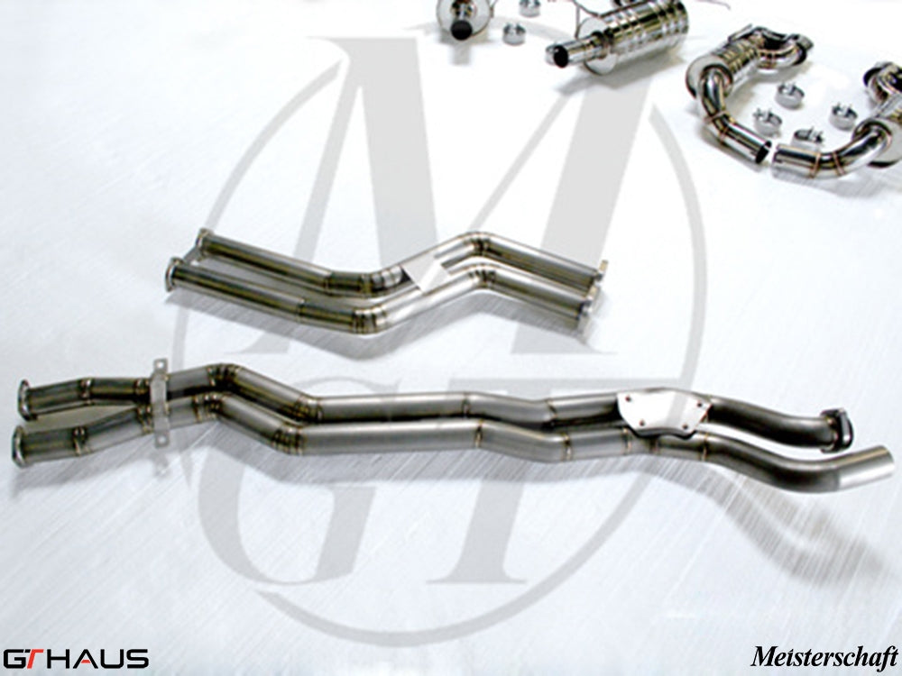 Premium stainless steel section 1 pipes for BMW E46 M3, designed for secondary cat delete, enhancing performance and sound.