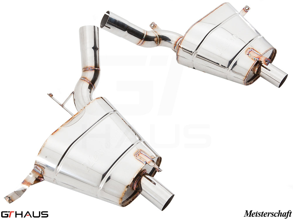 Premium Meisterschaft exhaust system for BMW E52 Z8 V8 Roadster and Alpina Roadster, featuring polished stainless steel design.