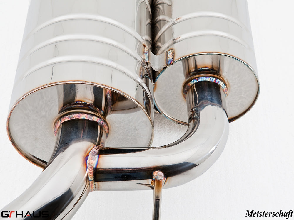 Premium stainless steel exhaust system for BMW E60/61 5 Series, showcasing precision craftsmanship and sleek design.