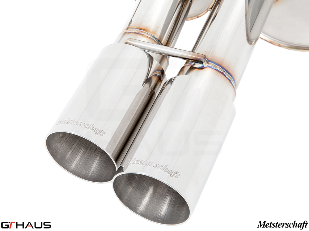 Premium Meisterschaft exhaust tips for BMW E60/61 550i, crafted from stainless steel for enhanced performance and style.