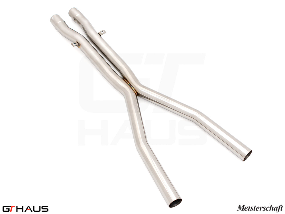Premium stainless steel X-Pipes for BMW E60 M5 Sedan 2006-2010, designed to replace the resonator for enhanced performance.