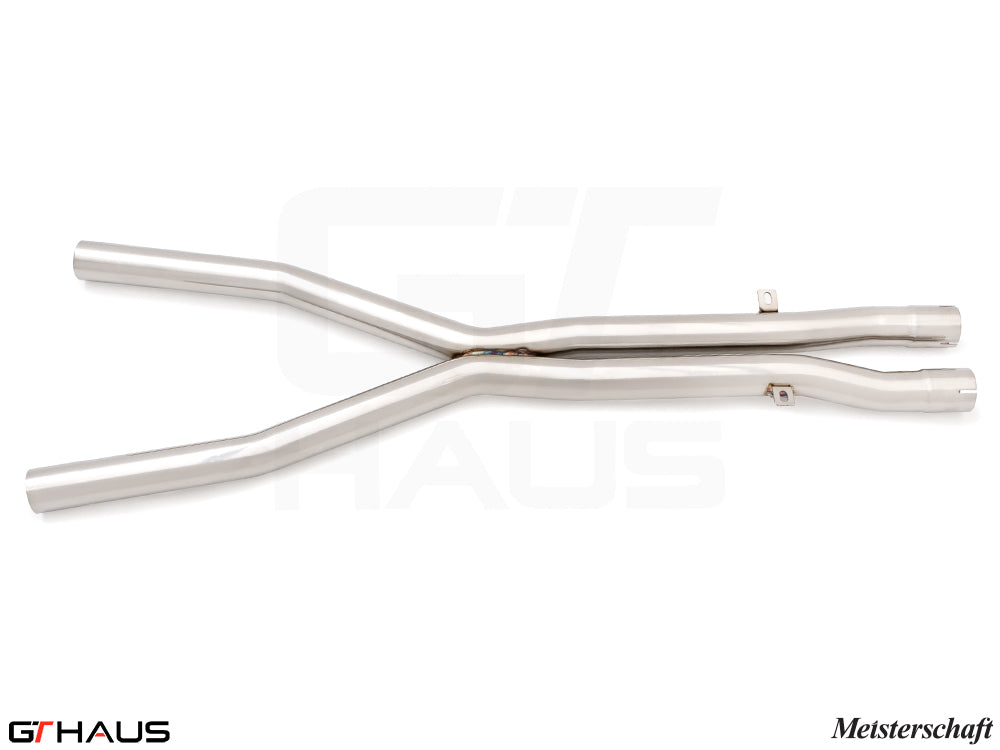 Premium stainless steel X-Pipes for BMW E60 M5, replacing resonator for enhanced performance and sound.