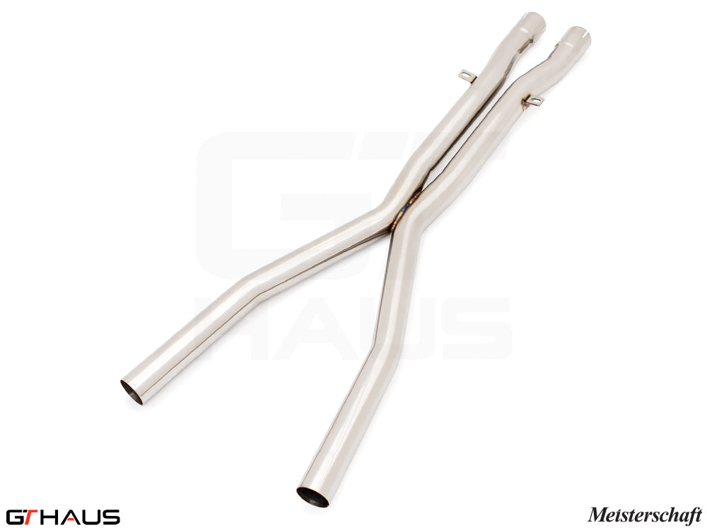 Premium stainless steel X-pipes for BMW E60 M5 Sedan 2006-2010, designed to replace the resonator for enhanced performance.