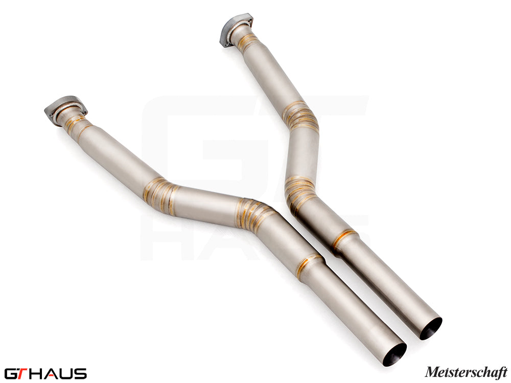 Premium straight pipes for BMW E60 M5 Sedan 2006-2010, designed to replace second catalytic converters for enhanced performance.
