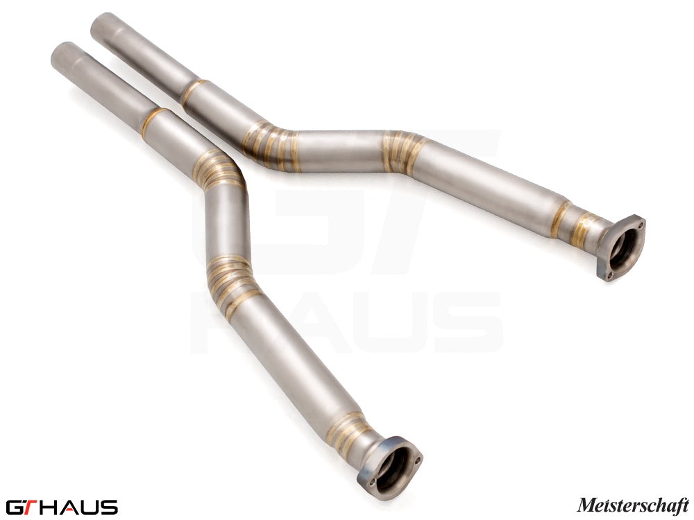 Premium performance straight pipes for BMW E60 M5 Sedan 2006-2010, replacing second cats for enhanced exhaust flow.