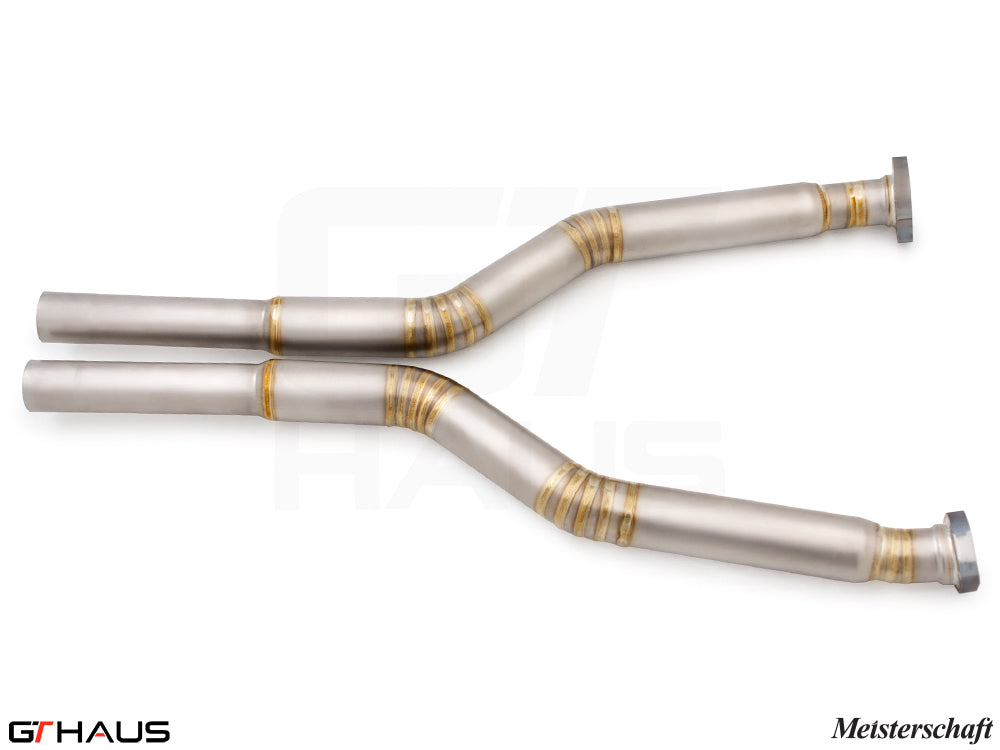 Premium straight pipes for BMW E60 M5 Sedan 2006-2010, designed to replace second catalytic converters for enhanced performance.