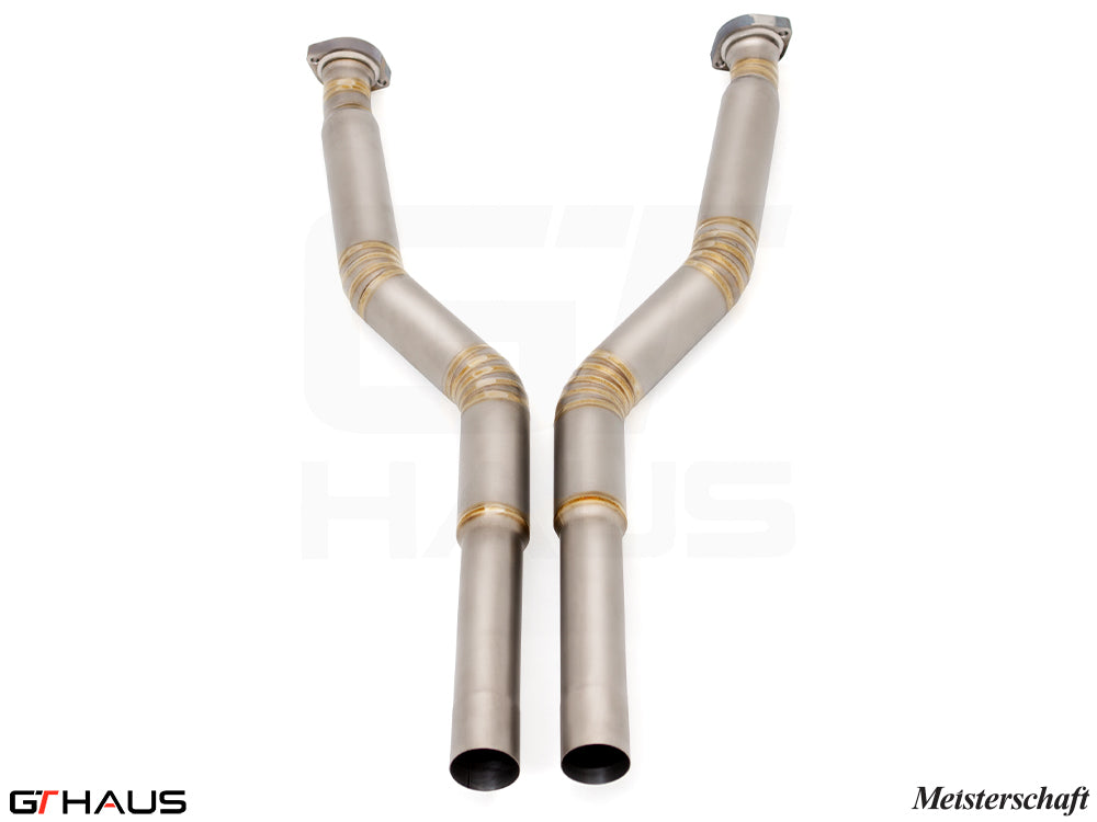 Premium straight pipes for BMW E60 M5 (2006-2010) replacing second cats, enhancing exhaust flow and performance.