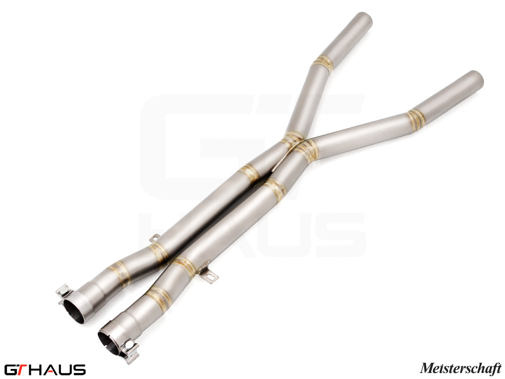 Premium stainless steel X-Pipes for BMW E60 M5 Sedan 2006-2010, designed to replace the resonator for enhanced performance.