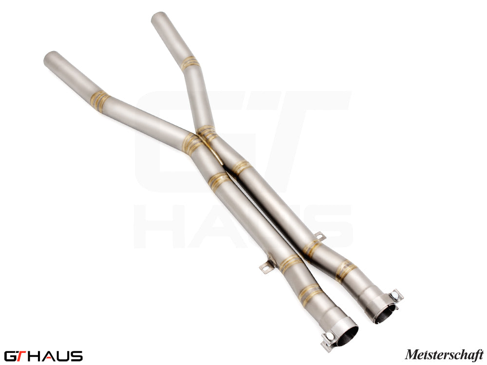 Premium stainless steel X-Pipes for BMW E60 M5 (2006-2010) replacing the resonator for enhanced performance.