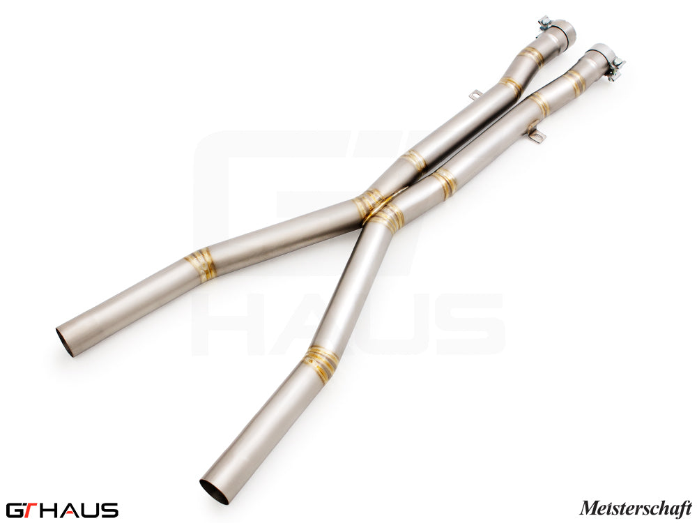 Premium stainless steel X-Pipes for BMW E60 M5 (2006-2010) to replace resonator, enhancing exhaust performance.