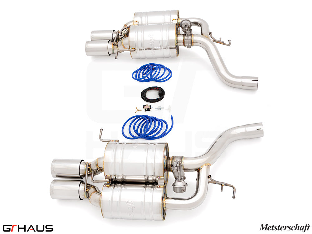 Premium performance exhaust system for BMW E60 M5 Sedan V10, featuring stainless steel construction and electronic valve control.