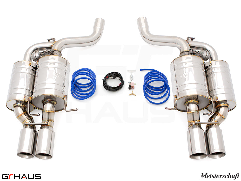 Premium exhaust system for BMW E60 M5 Sedan V10, featuring stainless steel construction and electronic valve control.