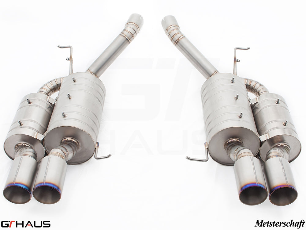 Premium exhaust system for BMW E60 M5 Sedan V10, featuring stainless steel construction and dual tips for enhanced performance.