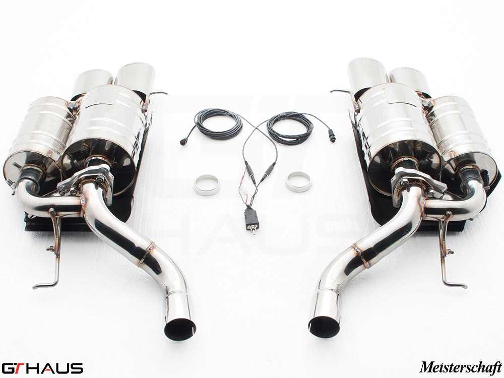 Premium performance exhaust system for BMW E60 M5 Sedan V10, featuring stainless steel construction and electronic valve control.