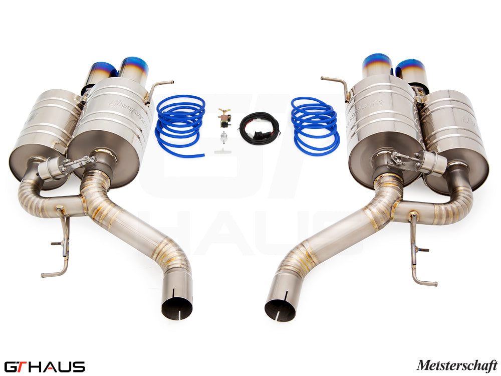 Premium exhaust system for BMW E60 M5 Sedan V10 (2006-2010) featuring stainless steel construction and electronic valve control.