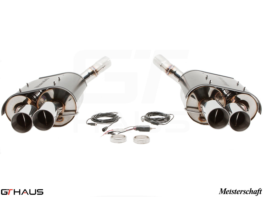 Premium Meisterschaft exhaust system for BMW E63/64 645Ci/650Ci, featuring quad tips and electronic valve control.