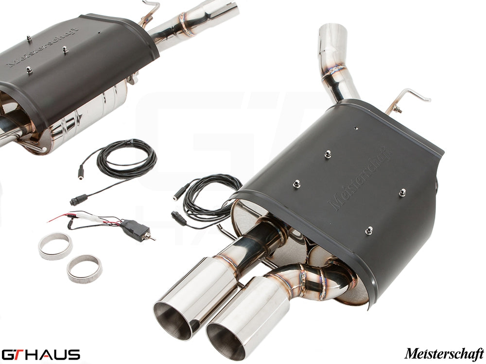 Premium Meisterschaft exhaust system for BMW E63/64 6 Series 645Ci/650Ci, featuring dual tips and electronic valve control.