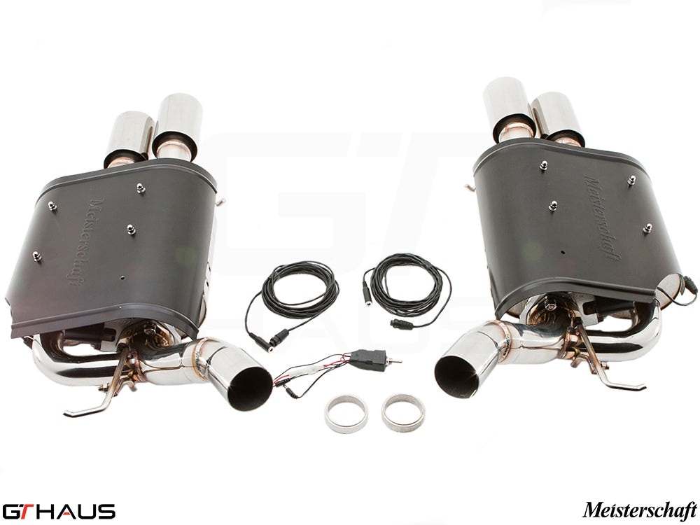 Premium Meisterschaft exhaust system for BMW E63/64 6 Series 645Ci/650Ci, featuring dual tips and electronic valve control.