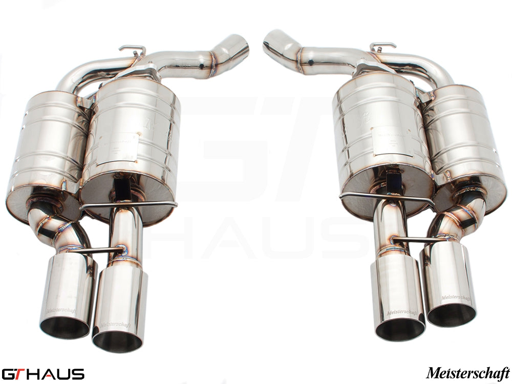 Premium Meisterschaft exhaust system for BMW E63/64 6 Series 645Ci/650Ci, featuring polished stainless steel construction.